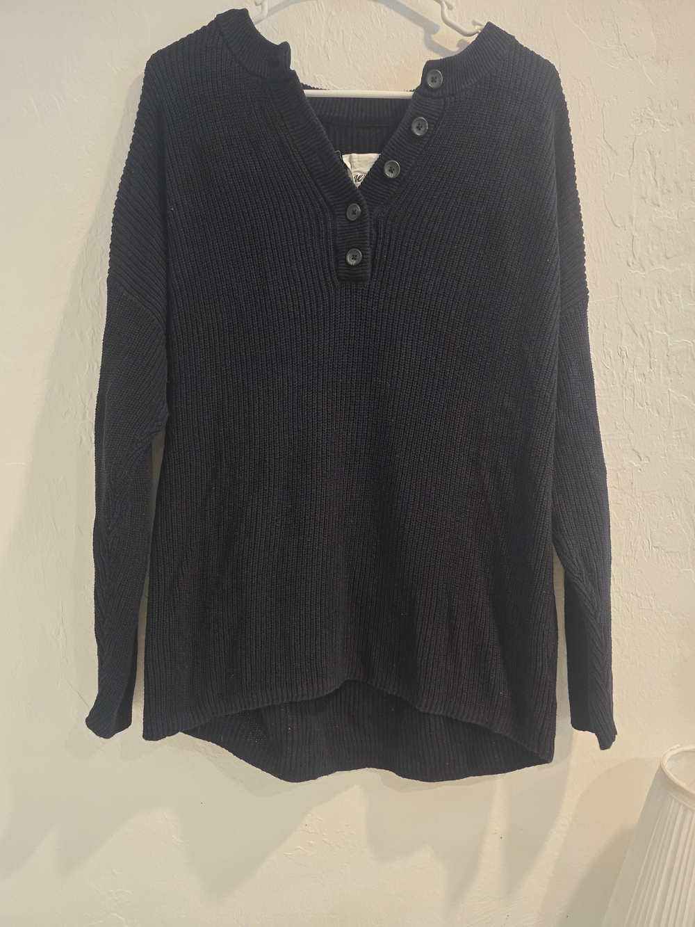 aerie Black Ribbed Henley Button-Neck Sweater